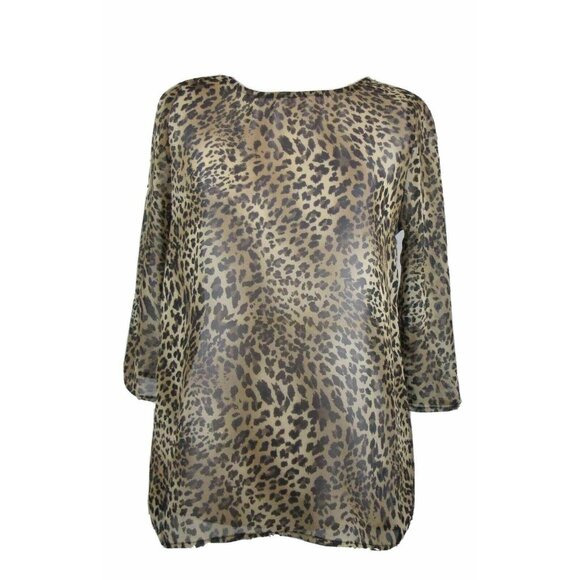 Francesca's Brown Black Animal Print Sheer 3/4 Sleeve Top S - Picture 1 of 5